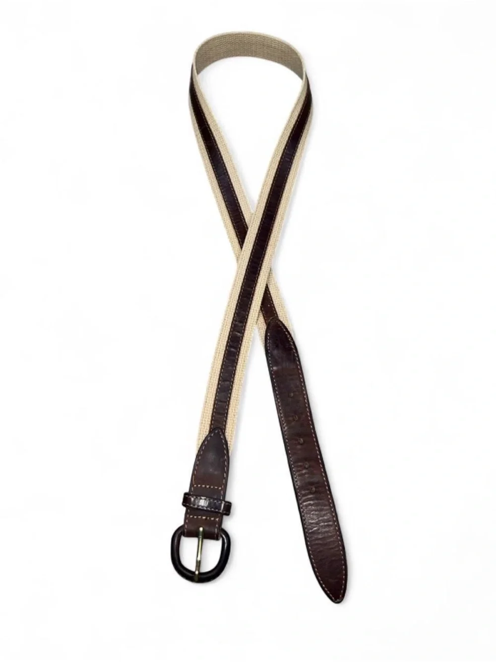 Unisex Canvas and Leather Belt - Brown and Beige